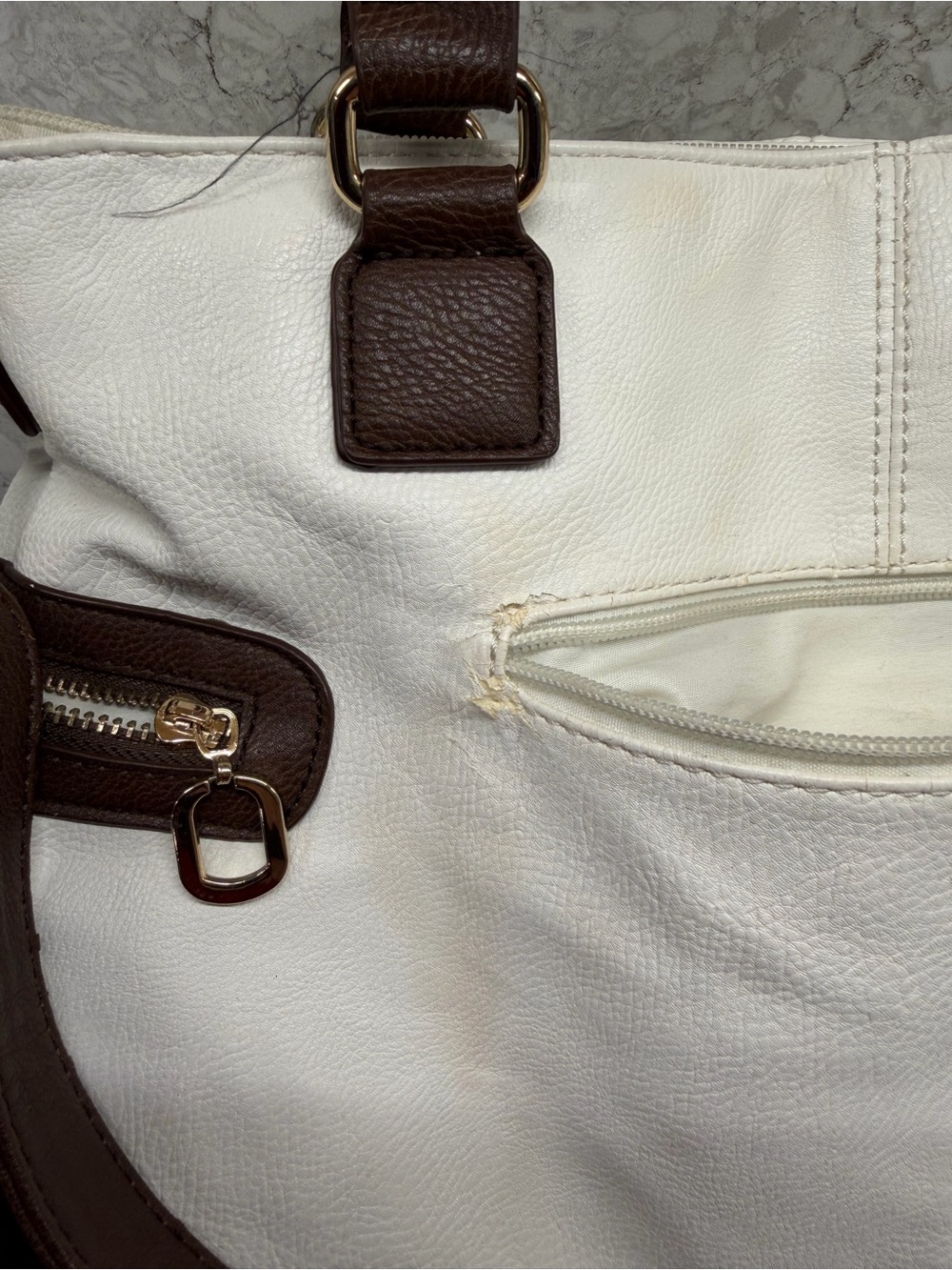 Michael Kors White & Brown Leather MK Signature Tote - Picture 4 of 5